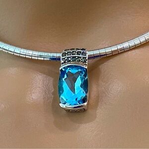 Gorgeous Blue Topaz Pendant with Marcasite, Sterling Silver